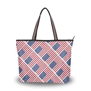 american flag tote bag aesthetic, large capacity zipper women grocery bags purse for daily life 2 sizes
