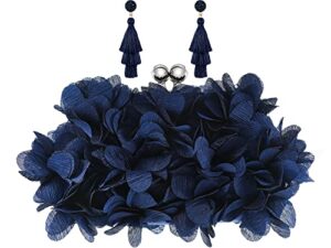 clutch evening bags satin floral appliques clutch purses bohemian tiered earring for women prom layered tassel earrings (navy blue)