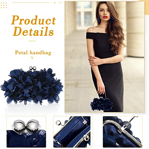 Clutch Evening Bags Satin Floral Appliques Clutch Purses Bohemian Tiered Earring for Women Prom Layered Tassel Earrings (Navy Blue)