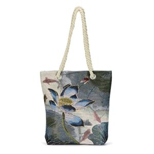 luohange original embroidered flower,women tote bag beach bag for gym travel beach