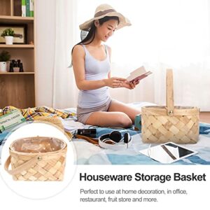 Picnic storage basket Basket Handmade Woven Basket Fruit Basket Wooden Basket with Handle Bread Basket Portable Storage Basket for Home Outdoor storage container Camping picnic basket