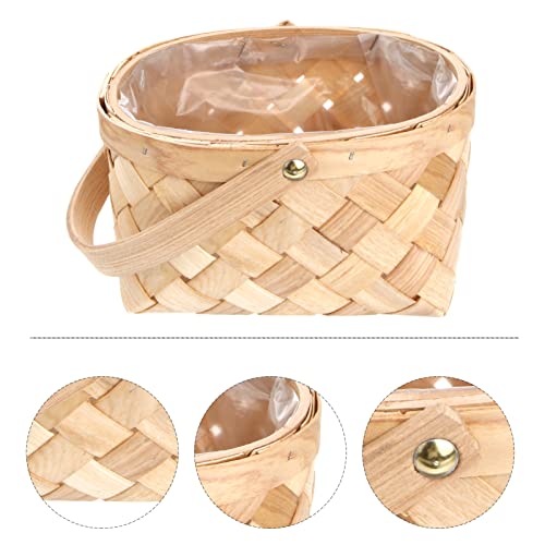 Picnic storage basket Basket Handmade Woven Basket Fruit Basket Wooden Basket with Handle Bread Basket Portable Storage Basket for Home Outdoor storage container Camping picnic basket