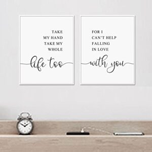 Take My Hand Take My Whole Life Too Wall Decor Romantic Lyrics Wall Art Print Bedroom Signs Love Lyrics Bedroom Decor, Set Of 2 Prints, 11x14inch Unframed