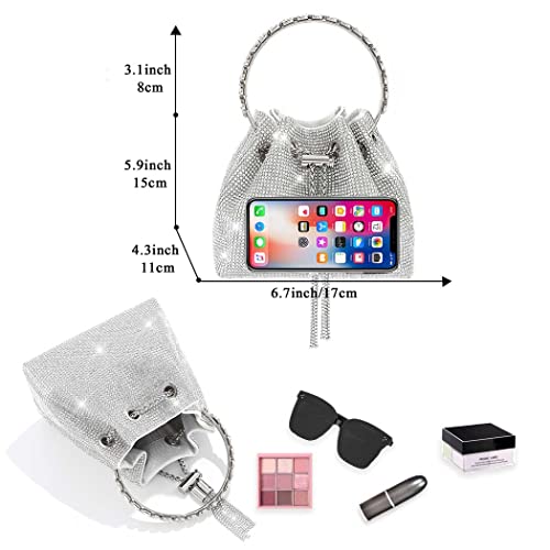 Yokawe Women's Crystals Evening Bag Bling Rhinestone Clutch Purses Silver Shoulder Bag Crossbody Bags Wedding Club Party Prom Handbags