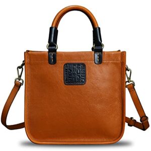genuine leather handbag purse for women retro handmade top-handle satchel crossbody bag shoulder bag (brown)