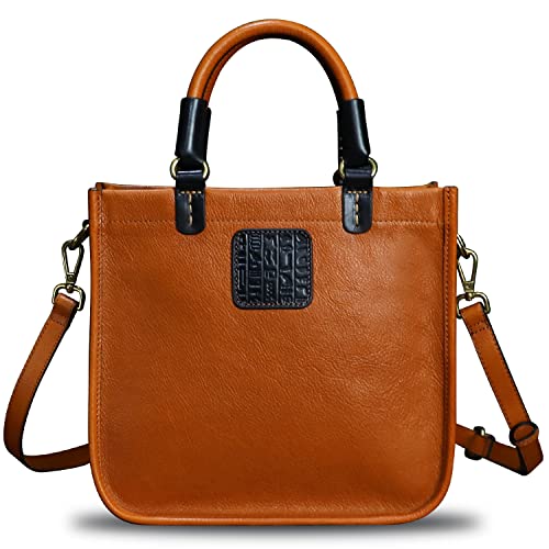 Genuine Leather Handbag Purse for Women Retro Handmade Top-Handle Satchel Crossbody Bag Shoulder Bag (Brown)