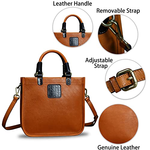 Genuine Leather Handbag Purse for Women Retro Handmade Top-Handle Satchel Crossbody Bag Shoulder Bag (Brown)