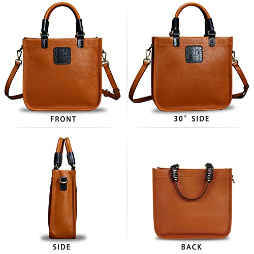 Genuine Leather Handbag Purse for Women Retro Handmade Top-Handle Satchel Crossbody Bag Shoulder Bag (Brown)