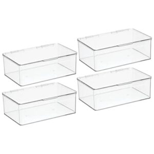 mDesign Plastic Playroom and Gaming Storage Organizer Box Containers with Hinged Lid for Shelves or Cubbies, Holds Small Toys, Building Blocks, Puzzles, Markers, Controllers, or Crayons, 4 Pack, Clear