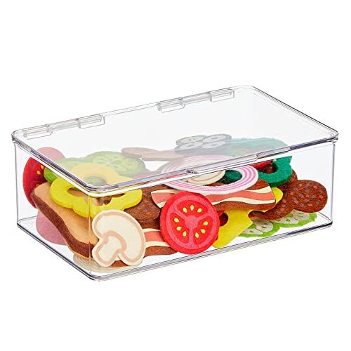 mDesign Plastic Playroom and Gaming Storage Organizer Box Containers with Hinged Lid for Shelves or Cubbies, Holds Small Toys, Building Blocks, Puzzles, Markers, Controllers, or Crayons, 4 Pack, Clear