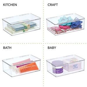 mDesign Plastic Playroom and Gaming Storage Organizer Box Containers with Hinged Lid for Shelves or Cubbies, Holds Small Toys, Building Blocks, Puzzles, Markers, Controllers, or Crayons, 4 Pack, Clear