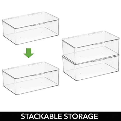 mDesign Plastic Playroom and Gaming Storage Organizer Box Containers with Hinged Lid for Shelves or Cubbies, Holds Small Toys, Building Blocks, Puzzles, Markers, Controllers, or Crayons, 4 Pack, Clear