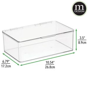 mDesign Plastic Playroom and Gaming Storage Organizer Box Containers with Hinged Lid for Shelves or Cubbies, Holds Small Toys, Building Blocks, Puzzles, Markers, Controllers, or Crayons, 4 Pack, Clear