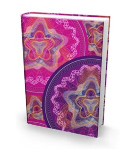 book sox stretchable book cover: jumbo spirograph print. fits most hardcover textbooks up to 9 x 11. adhesive-free, nylon fabric school book protector. easy to put on. washable & reusable jacket.