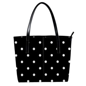 fashion leather handbags white black polka dot tote bag with zipper for beach shopping school work travel business