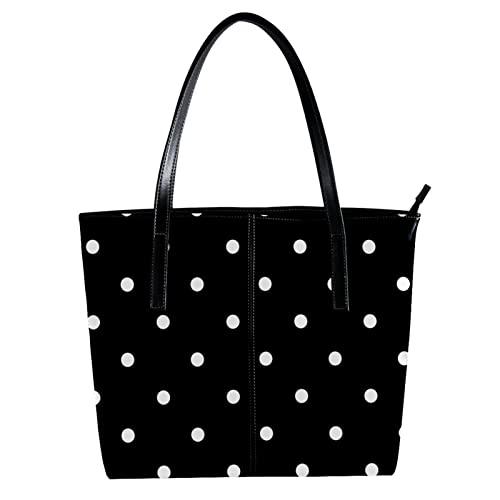 Fashion Leather Handbags White Black Polka Dot Tote Bag With Zipper for Beach Shopping School Work Travel Business