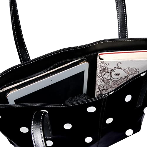 Fashion Leather Handbags White Black Polka Dot Tote Bag With Zipper for Beach Shopping School Work Travel Business