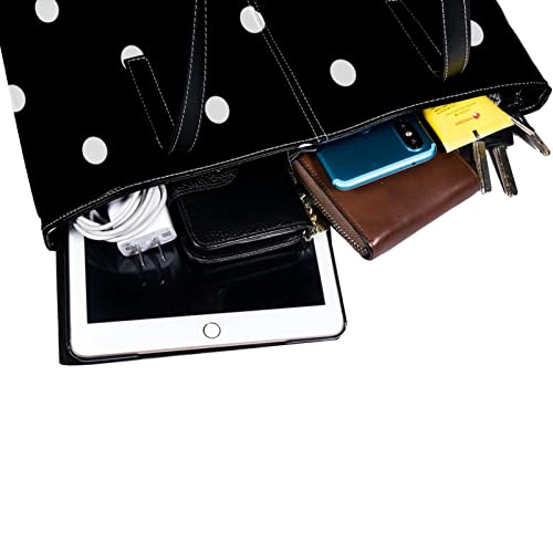 Fashion Leather Handbags White Black Polka Dot Tote Bag With Zipper for Beach Shopping School Work Travel Business