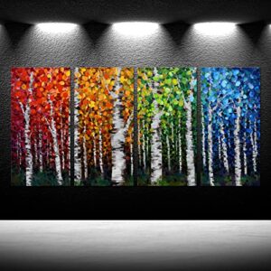 4pcs Large 4 Seasons Canvas Birch Tree Wall Art Modern Branches Oil Painting Falls Leaves Picture Landscape Prints Framed for Bathroom Living Room Bedroom Home Office Decor Each Panel 16x32inch (Large)