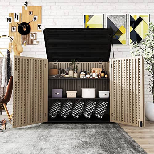 DIYOKAI Thickened Resin Storage Shed Weather Resistance, 38 Cubic Feet Outdoor Storage Cabinet Lockable, Perfect for Backyard, Patio, Garden, Home, Pool