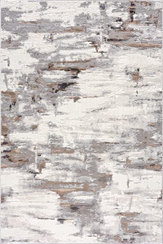 Abani Rugs 6' x 9' Contemporary Grey Paint Strokes Premium Area Rug - No-Shedding Modern Marble Design Dining Room Under Table Rug
