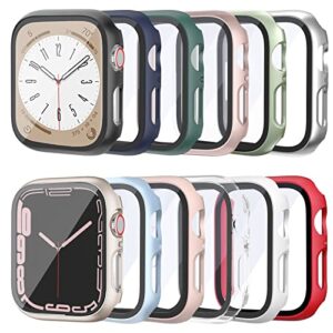 [12 pack] case compatible with apple watch 44mm se 2 series 6 5 4 se with tempered glass screen protector, hasdon hard pc bumper overall shockproof protective cover for iwatch 44mm accessories