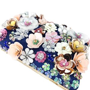 Boutique De FGG Evening Clutch Bag for Women Floral Evening Bags Wedding Party Chain Shoulder handbags Flower Clutch Purse (Blue#0796)