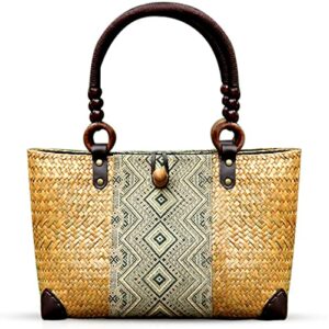 qtkj straw bag for women, summer beach handmade rattan tote bag, boho retro straw woven handbag, large beach vacation bag (natural)
