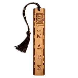 karl marx with signature engraved wooden bookmark with tassel – also available with personalization – made in the usa