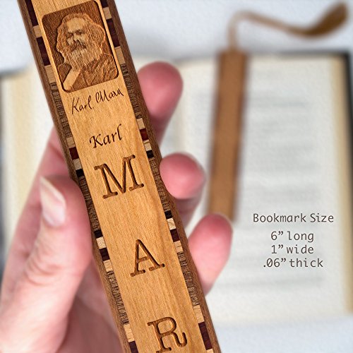 Karl Marx with Signature Engraved Wooden Bookmark with Tassel - Also Available with Personalization - Made in The USA