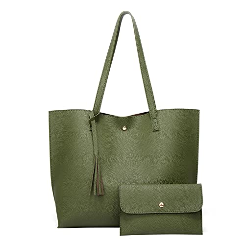 Limsea Large Work Tote Bags for Women Women's Handbag Two Tassel Shoulder Tote Piece Single Canvas (Army Green, One Size)