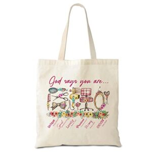 hyturtle god says you are hairdresser canvas tote bags, travel shopping gifts for women girl friend hairdressers on birthday