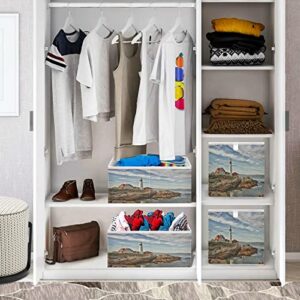 KEEPREAL Cape Elizabeth Lighthouse Basket Bin Large Storage Basket Toy Basket Cube Storage Basket Clothes Basket Decorative Basket for Home Office