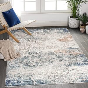 art&tuft washable rug, anti-slip backing abstract area rug 5×7, stain resistant rugs for living room, foldable machine washable area rug(tpr18-navy, 5’x7′)