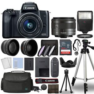 canon eos m50 mark ii mirrorless digital camera body black with canon ef-m 15-45mm f/3.5-6.3 stm lens 3 lens kit with complete accessory bundle + 64gb + flash & more – international model (renewed)