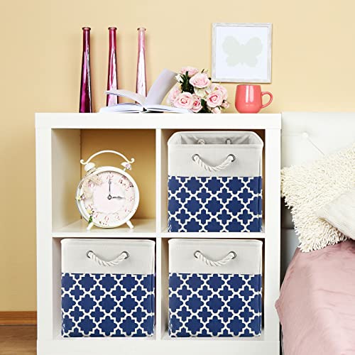 4 Pack Fabric Storage Baskets 16 Inch Large Collapsible Canvas Linen Baskets Rectangle Storage Bins with Handles for Organizing Shelves Linen Closet Organizers (blue Quatrefoil)