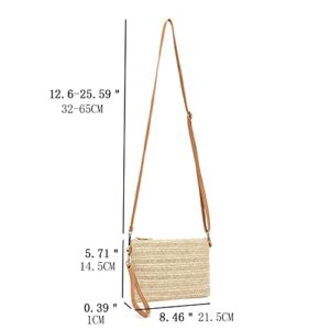 Straw Clutch Purse for Women, Summer Beach Straw Purse Cute Zipper Wristlet Wallets, Small Straw Handbag for Vacation (Light Brown)