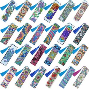 zhehao 24 pcs 5d diamond painting bookmarks floral rhinestone bookmarks diamond art bookmarks leather diy bookmarks beaded painting bookmark with tassel for kids adults diy art craft supplies