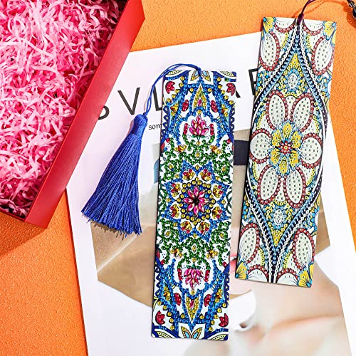 Zhehao 24 Pcs 5D Diamond Painting Bookmarks Floral Rhinestone Bookmarks Diamond Art Bookmarks Leather DIY Bookmarks Beaded Painting Bookmark with Tassel for Kids Adults DIY Art Craft Supplies
