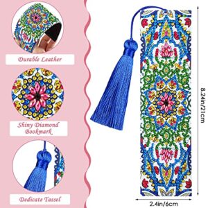 Zhehao 24 Pcs 5D Diamond Painting Bookmarks Floral Rhinestone Bookmarks Diamond Art Bookmarks Leather DIY Bookmarks Beaded Painting Bookmark with Tassel for Kids Adults DIY Art Craft Supplies