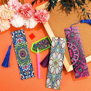 Zhehao 24 Pcs 5D Diamond Painting Bookmarks Floral Rhinestone Bookmarks Diamond Art Bookmarks Leather DIY Bookmarks Beaded Painting Bookmark with Tassel for Kids Adults DIY Art Craft Supplies