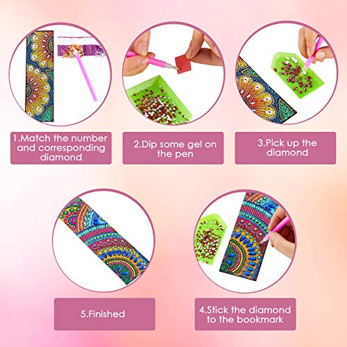 Zhehao 24 Pcs 5D Diamond Painting Bookmarks Floral Rhinestone Bookmarks Diamond Art Bookmarks Leather DIY Bookmarks Beaded Painting Bookmark with Tassel for Kids Adults DIY Art Craft Supplies