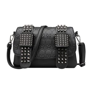 yaqunicer skull purse punk rivet shoulder crossbody bags for women chain underarm bag handbag-black