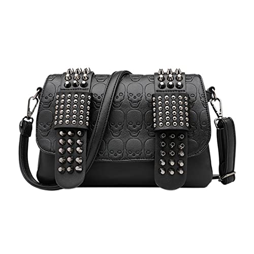 YAQUNICER Skull Purse Punk Rivet Shoulder Crossbody Bags for Women Chain Underarm Bag Handbag-Black