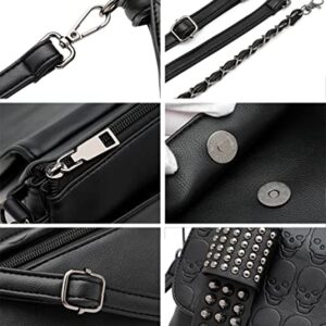 YAQUNICER Skull Purse Punk Rivet Shoulder Crossbody Bags for Women Chain Underarm Bag Handbag-Black