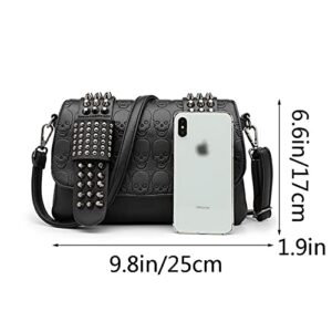 YAQUNICER Skull Purse Punk Rivet Shoulder Crossbody Bags for Women Chain Underarm Bag Handbag-Black