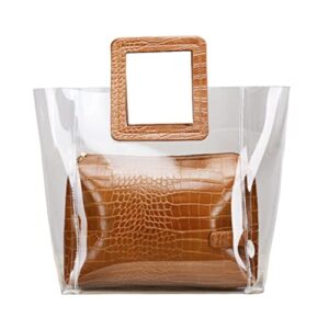 composite bags for women summer beach bags female casual tote luxury handbags designer transparent clear handbags (brown)