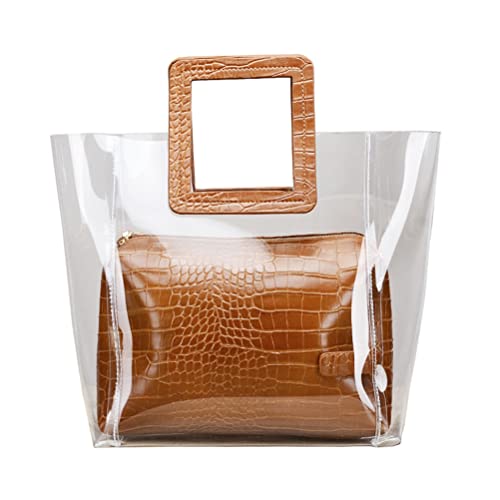 Composite Bags for Women Summer Beach Bags Female Casual Tote Luxury Handbags Designer Transparent Clear Handbags (Brown)