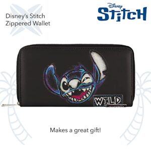 Concept One Disney Lilo and Stitch Wallet with Zipper, Zip Around Wallet Clutch, Black