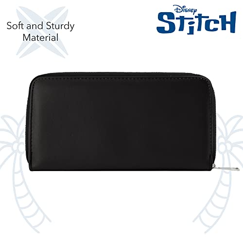 Concept One Disney Lilo and Stitch Wallet with Zipper, Zip Around Wallet Clutch, Black